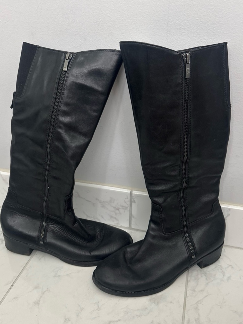 Franco Sarto Black Leather Knee-High Zipper Boots